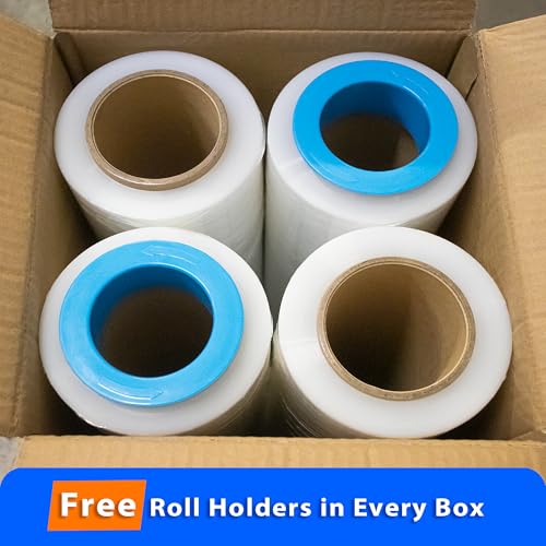 Lifetime Supplies 4 Pack Heavy Duty Clear Plastic Stretch Film 18" x 1500 Ft 80 Gauge - Industrial Shrink Wrap with Holder Included