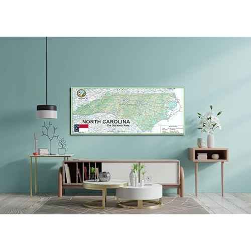 North Carolina State Poster Map - 13.3 x 30 inches - Paper Laminated