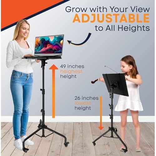Laptop & Projector Tripod Stand Adjustable Height 26 to 51¡± Wheely Portable Laptop Stand With Gooseneck Phone Holder - For Movie, Meeting, Book, DJ Equiqment