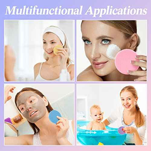 480 Count Compressed Facial Sponges Makeup Removal Round Face Wash Sponge Reusable for Cleansing Exfoliating PVA Spa Facial Pads for Women Esthetician Beauty Remover Supplies(Yellow,purple,blue,pink)