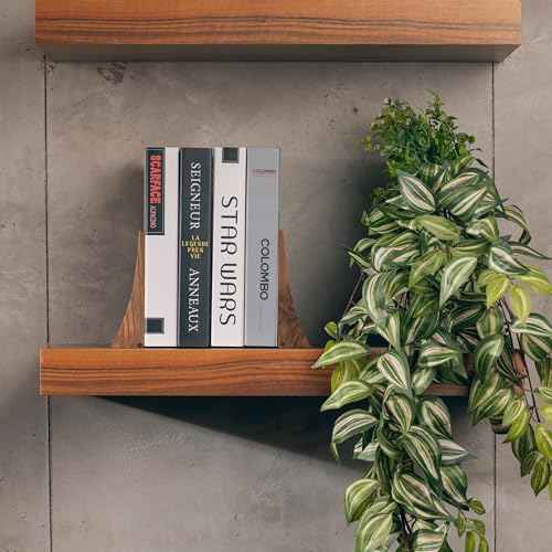 TILISMA Bookends, Walnut Wood with Metal Base - 2 Handmade Book Holders for Heavy Books - Decorative Accessories for Bookshelf Organization and Display