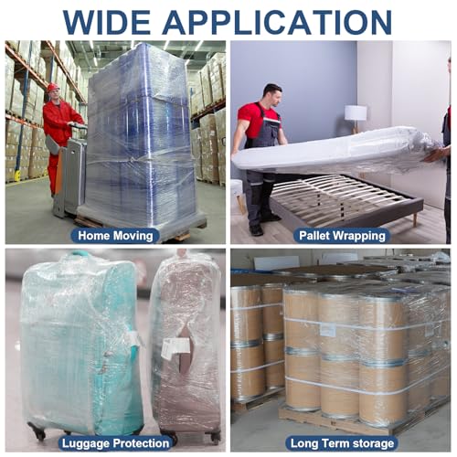 6 Pack Heavy Duty Stretch Wrap Film with Handle - 4 inch x 1000ft Industrial Shrink Wrap for Moving & Packing