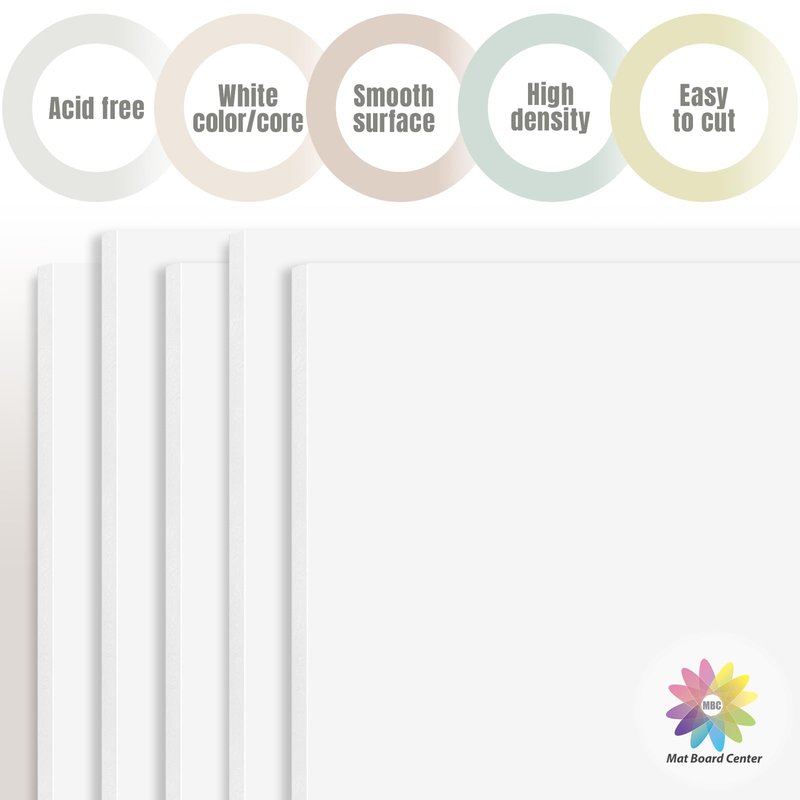 Mat Board Center, Pack of 5, 13X19 Foam Boards, Acid Free White Foam Core Boards for Mounting, Crafts, Display, Presentation and Projects, 1/8'' Thick