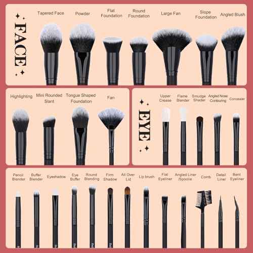 29pcs Black Professional Makeup Brush Set Kabuki Powder Concealers Eye shadows Blush Eyeliner Eyebrow Contour Eye blending Brushes (29pcs brush+black barrel)