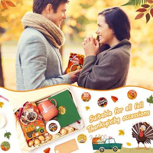 120 Pack Thanksgiving Cards with Envelopes & Stickers Thanksgiving Greeting Cards Bulk 30 Designs Fall Cards Blank Inside Harvest Cards for Happy Harvest Party Supply, 4 x 6 Inch