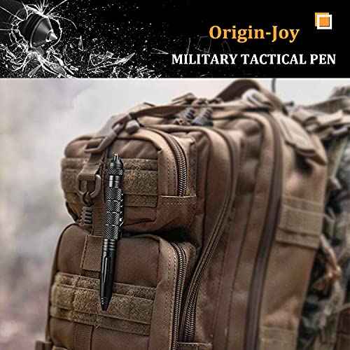 Origin-Joy 7 Pack Tactical Pens Self Defense, Military EDC Glass Breaker Pen for Men and Police, Heavy Duty Metal Pen with 28 Black Refills