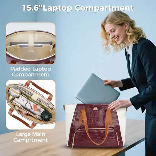 MATEIN Laptop Tote Bag with Lunch Compartment Detachable, 15.6 Inch Insulated Work Tote Bag for Women PU Leather Work Purse with Lunch Compartment, Computer Handbag Commute Office