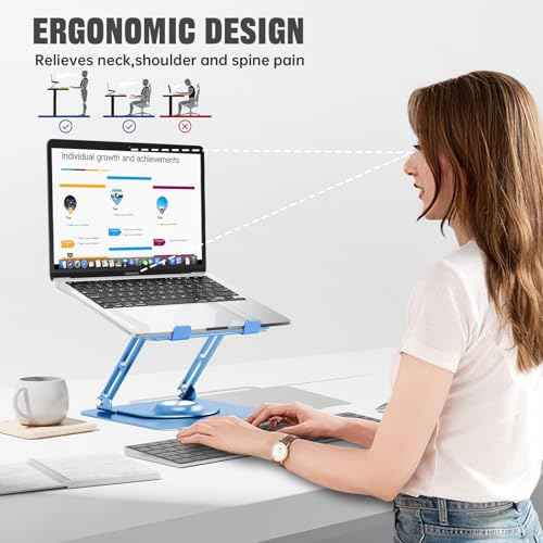 Laptop Stand for Desk, Adjustable Computer Stand with 360¡Æ Rotating Base, Ergonomic Laptop Riser for Collaborative Work, Foldable & Portable Laptop Stand, fits for All 10-16" Laptops (Blue)