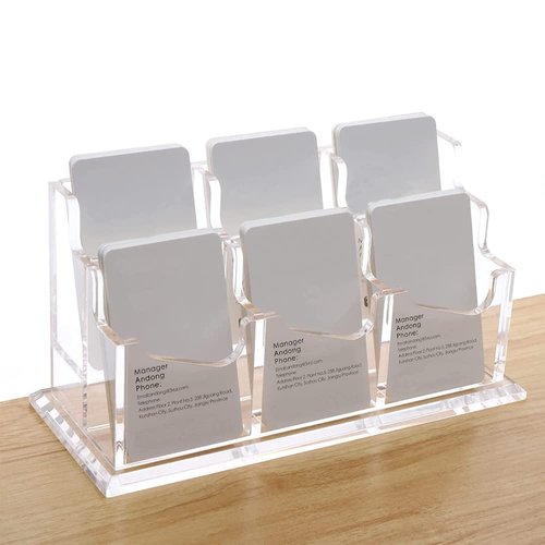 SHANGJI Business Card Holder for Desk,Vertical Clear Acrylic Business Card Display Holders for Desktop (2Tier 6Pocket), (BCH-01)
