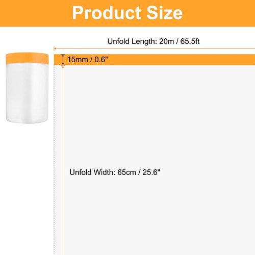 HARFINGTON 12 Rolls Pre-Taped Masking Film 25.6" x65.6ft Tape and Drape Painters Plastic Drop Cloth Film with Tape Plastic Sheeting for Automotive Painting Covering