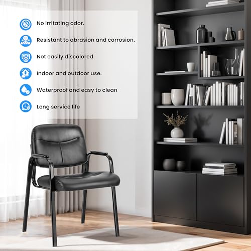 Inky Leather Chair 2 Pack – Simple Deluxe Padded Arm Guest Chairs for Reception, Waiting Room