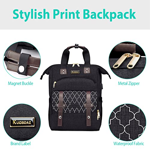 Laptop Backpack for Women Men, 17.3 Inch School Backpacks with USB Charging Port, Wide Open Large Backpack, Casual Daypacks for Travel College, Black