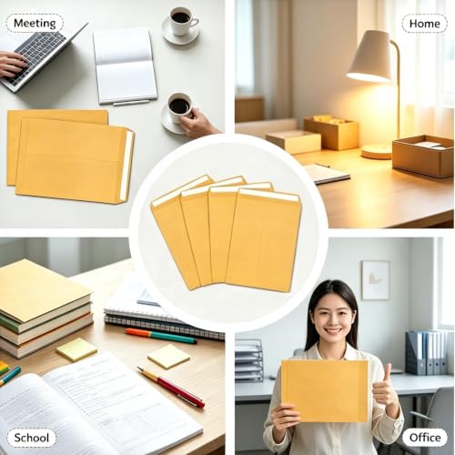 6x9 Manilla Envelopes Self Seal 100 Pack - Durable Kraft File & Mailing Envelopes