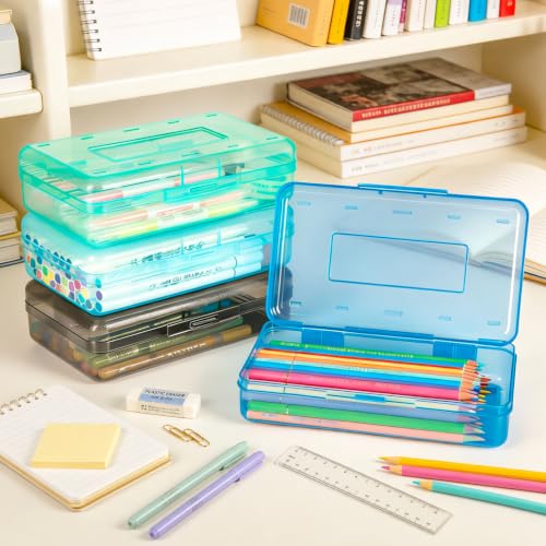 Nuozme Blue Transparent Plastic Pencil Box Case for Kids, Large Storage Organizer