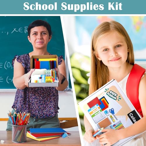 Colarr 210 Pcs/ 6 Set School Supplies Kit for Kids Back to School Supplies Bundle Grades K12 School Essentials Bulk Includes Ruler Folders A4 Notebooks Pencils Pens Earphone and More for Students