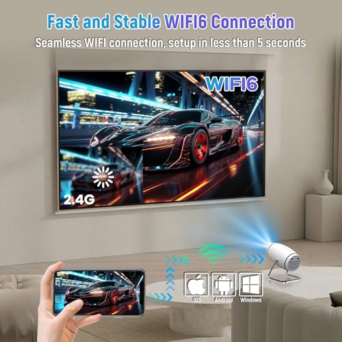Mini Portable Movie Projector with WiFi and Bluetooth, 4K 1080P Support, 180¡Æ Rotatable 130'' Screen, Auto Keystone Compatible with HDMI/USB/Smartphone/PC/Laptop