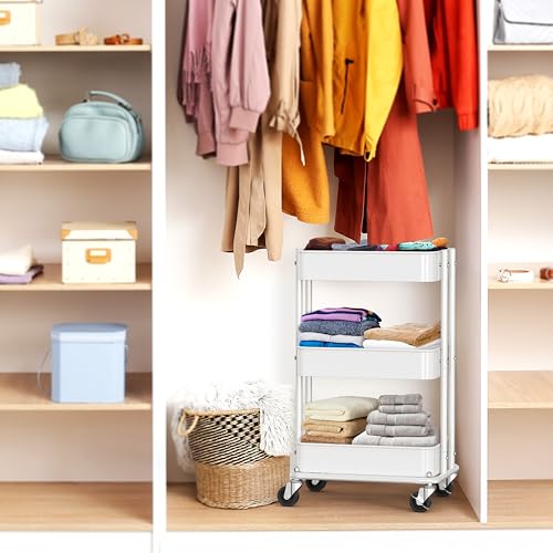 Simple Houseware 3-Tier Utility Cart - White, 24" Low Height Fits Under Desk