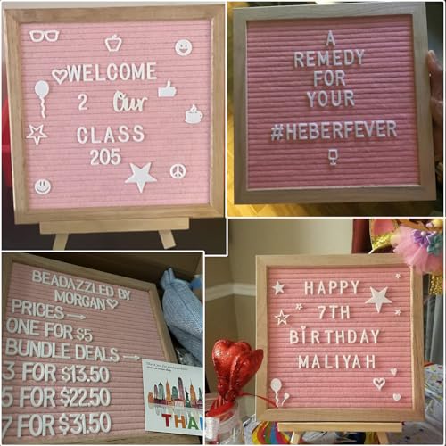 Pink Felt Letter Board 10x10in Changeable Letter Board with Letters White Precut, Felt Message Board, Oak Frame Wooden Letter Board, Baby Announcement Sign, Pregnancy Milestones Classroom Office Decor