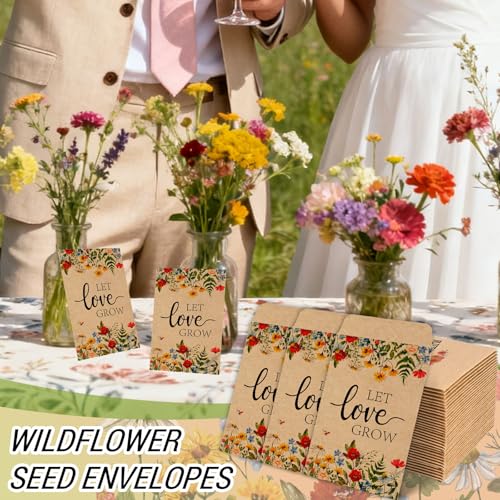 Wedding Seed Packets 100 Pcs Self-Adhesive Wildflower Envelopes - Let Love Grow