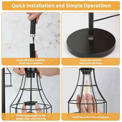 Dimmable Floor Lamp,70¡¯¡¯ Farmhouse Rustic Standing Tree Lamp with 3 LED Edison Bulbs,Industrial Modern Tall Lamp with Elegant Cage for Living Room Corner Bedroom Office Reading