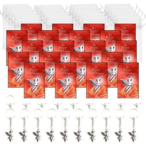 Smiling Wisdom - 20 Bulk Gifts - Phoenix Mini Appreciation Greeting Cards and Key Chain Keepsake Gift Sets - Employee Staff Team Men Women Recovery - 60 Pcs - Silver Phoenix