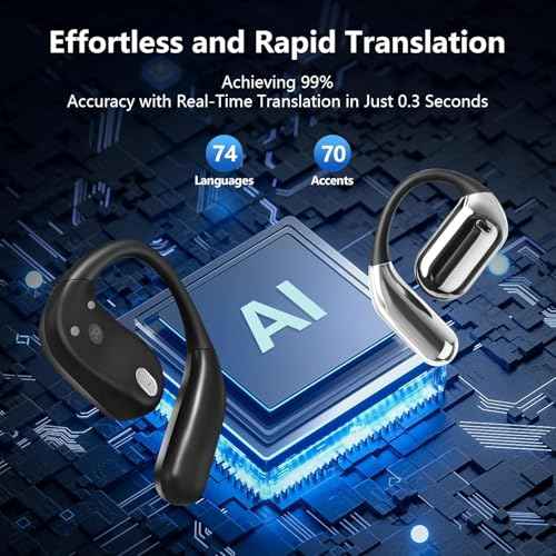 AI Translation Earbuds Real Time, 144 Language Translator Earbuds with APP Compatible with iOS & Android, Bluetooth Headphones Translating Device for Travel Business and Learning - Black