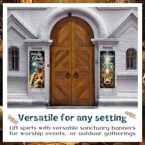 4 Pcs Church Banners with Scripture for Sanctuary Wall, Christian Praise Worship Bible Signs for Religious Festivals, Church Event, Communal Prayers, Back to School(Nativity)