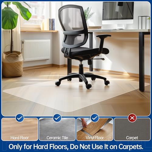 Naturei Office Chair Mat for Hard Floors 30 x 48 Anti-Slip Clear Desk Floor Protector