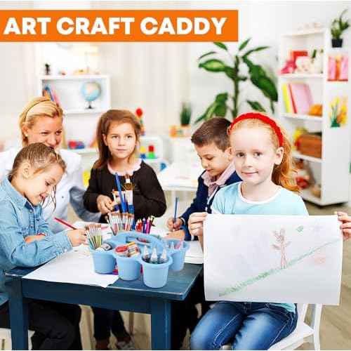 ALINK 6 Pack Classroom Caddy Storage Basket Organizer with Handle, Plastic Drink Cup Caddy Holder, 6 Compartments for Table, Office, Arts, Crafts, Crayon, Marker, Pencil, School Supplies - Macaroon