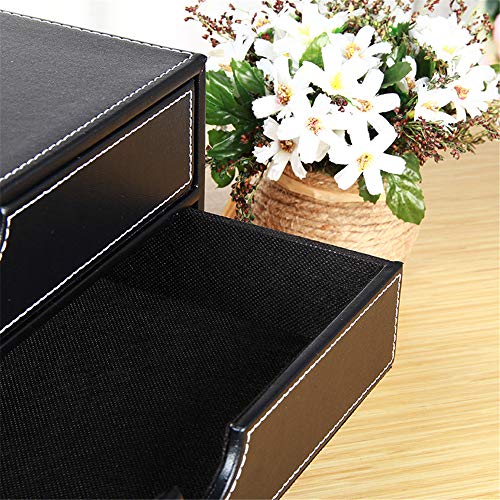 Ayunga Leather Desk Organizer with 3 Drawers, Executive Office Supplies Desktop Filing A4 File Cabinet/Holder,Stackable Storage Box for Jewelry/Bill/Documents/Makeup Home Decor Accessories(Black)