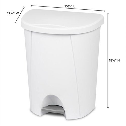 Sterilite 6.6 Gallon StepOn Wastebasket with Lid, Medium Sized Plastic Trash Can for the Kitchen, Bathroom, or Mudroom, Pedal, White, 4-Pack