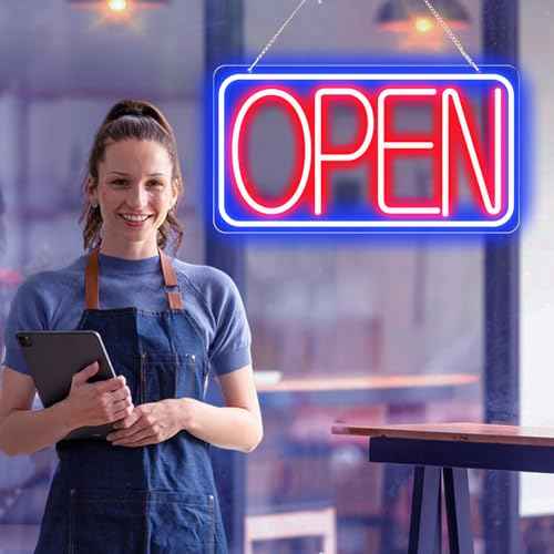 16.5" X 9" Led Neon Open Signs for Business Ultra Bright Plug In Electric Light Up Open Signs with ON/OFF Switch and 12V/2A AC Adapter for Storefront Window Bar Salon Coffee Stores (Horizontal)