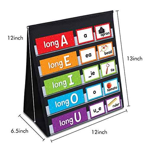 Tabletop Pocket Chart for Classroom or Home,Small Double Sided Stand Pocket Chart ? Fits Standard 3¡± Sentence Strips and Cards (Black)