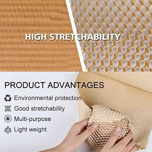 Honeycomb Packing Paper, 12" x 400' Honeycomb Cushioning Wrap Roll for Moving Shipping Packaging Gifts, Recyclable Honeycomb Paper Bubble Paper Wrapping with 20 Fragile Sticker Labels