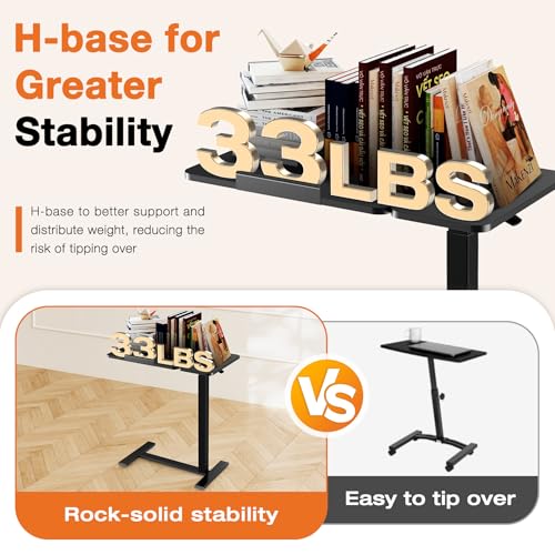 Sweetcrispy Small Standing Desk Rolling Table Adjustable Height, Laptop Mobile Stand with Wheels, Portable Computer Workstation with Tiltable Desktop for Teacher Classroom Home Office, Black