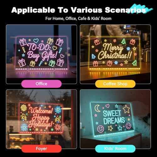 LED Note Board with 7 Colors - 13"x10" Light Up Acrylic Drawing Board for Kids, Chrsitmas Birthday Gifts for Girls Ages 5-12 Christmas Stocking Stuffers, Dry Erase Boards Includes Adapter