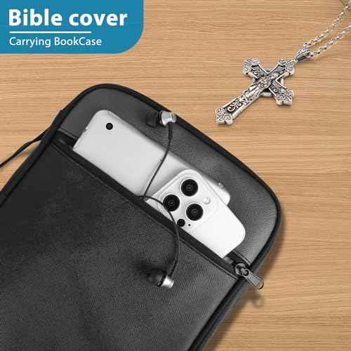Bible Cover, Bible Carrying Book Case for Women,Protective Church Organizer Holder Bag with Handle Pockets,Christian Gift for Girls Boy and Men Grey