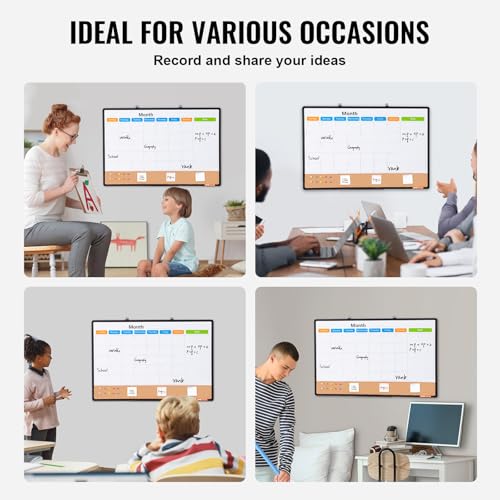 VEVOR 36"x 24" Monthly Calendar Whiteboard & Cork Board Combo with Aluminum Frame ? 2-in-1 Magnetic Dry Erase Bulletin Board for Wall Mount ? Ideal for School, Home, Office