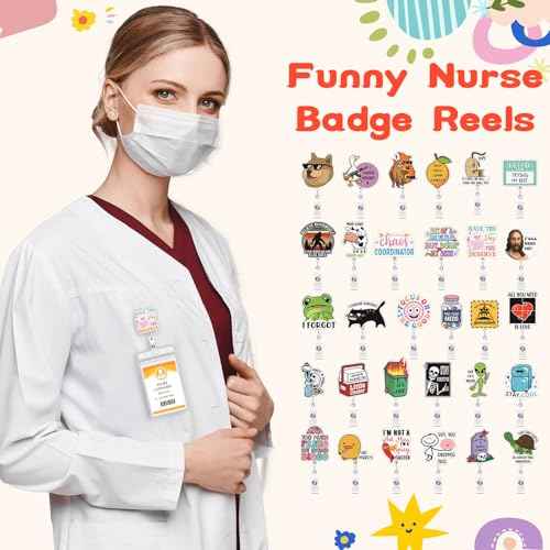 Yinkin 30PCS Funny Badge Reel Nurse Badge Reel Holder Bulk Retractable ID Clips for Doctor Nurses Student Medical Assistant Week Gifts Christmas Favors Office Lanyard Supplies Accessories
