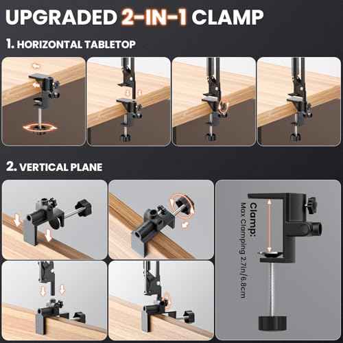 10X Rectangle Magnifying Glass with Light, 3 Arms 5 Color Modes Large Magnifying Glasses with Clamp, Lighted Desk Lamp Magnifier Hands Free for Crafts Jeweller Repair Painting Close Work Hobbies