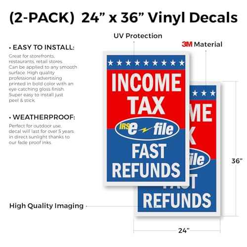Income Tax E-File Fast Refunds (2-Pack) 24" x 36" Vinyl Decals | Sign Insert Peel & Stick Decals Stickers Window Signs