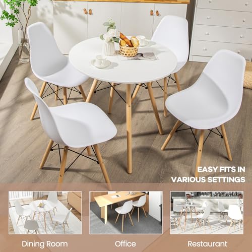 NAFORT 31.5'' Round Dining Table Set for 4 - 5-Piece Kitchen & Dining Room (White Table + 4 Beech Chairs)