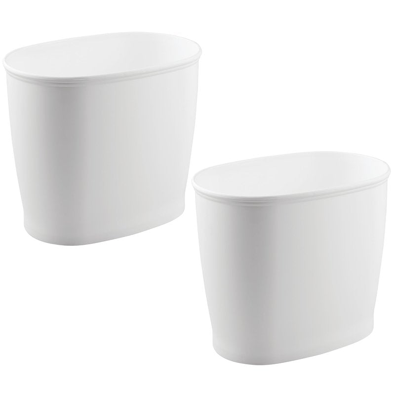 iDesign Slim Plastic Bathroom Trash Can, Small Garbage Bin for Bedroom, Office, Desk, Dorm, 2-Pack, White