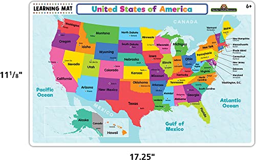 Teacher Created Resources US Map Learning Mat - Write-On/Wipe-Off Educational Tool for Kids