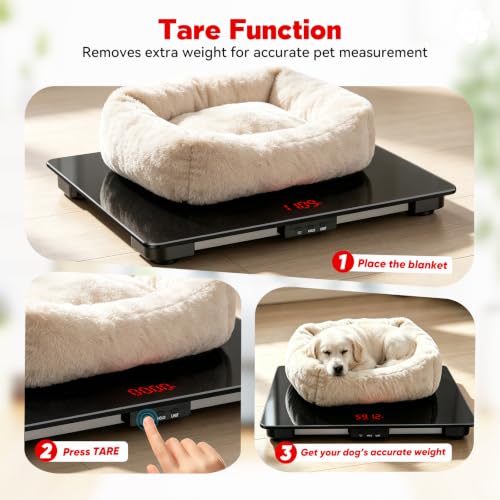 RAOYAN Black Dog Scale 220lb Max, 0.01lb Accuracy, Large Platform, Smart Hold & Tare