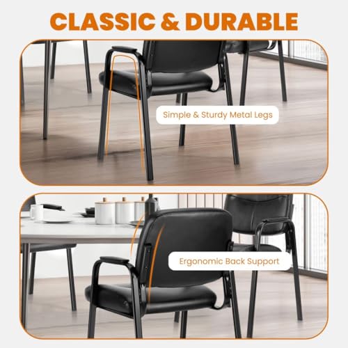 Reception Chairs, Leather Conference Room with Padded Arms and No Wheels for Professional Office Meeting Spaces and Guest Seating£¬Black-1 Pack