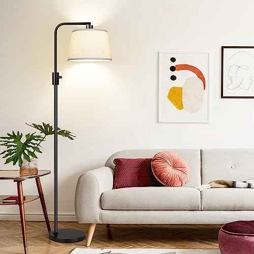 ¡¼Upgraded¡½ Dimmable Floor Lamp, 1000 Lumens LED Edison Bulb Included, Arc Floor Lamps for Living Room Modern Standing Lamp with Linen Shade, Tall Lamp for Bedroom Office Dining Room- Black