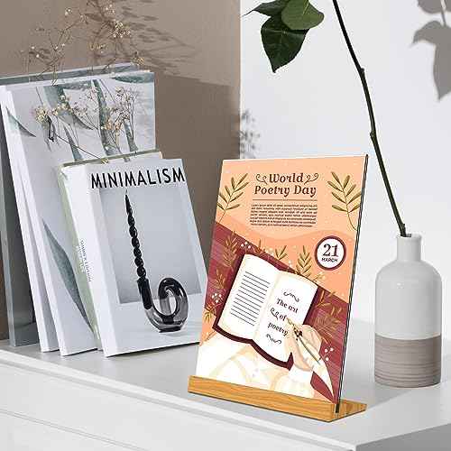 TONICE¢ç 3 Pack 8.5x11 Acrylic Sign Holder L Shape Slant Back Design Clear Acrylic Frame Wood Base, Table Menu Display Stand, Flyer Display (Optional 8.5x11/5x7 Inch L/T Shape)