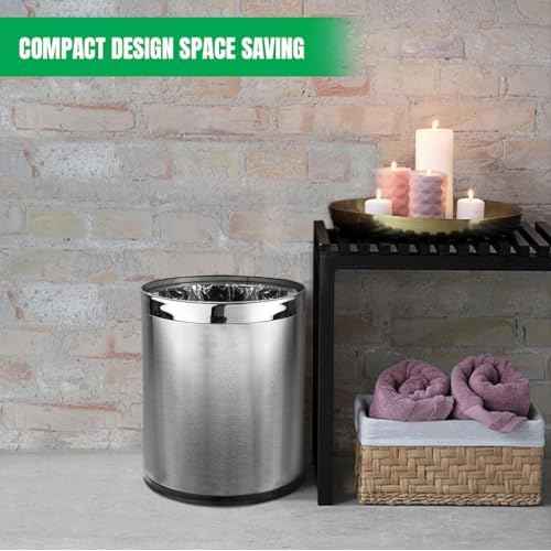 Invisi-Overlap' Open Top Stainless Steel Trash Can, Small Office Wastebasket, Modern Home D?cor, Round Shape