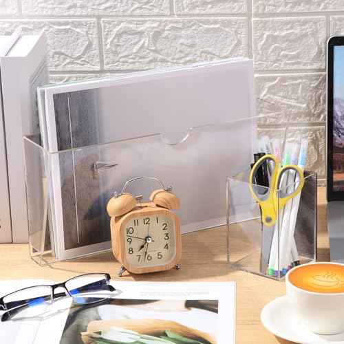 2 Pcs Magnetic File Holder and 2 Pcs Magnetic Dry Erase Marker Organizer Clear Acrylic Rack for Whiteboard Documents Cabinets Magazines Office